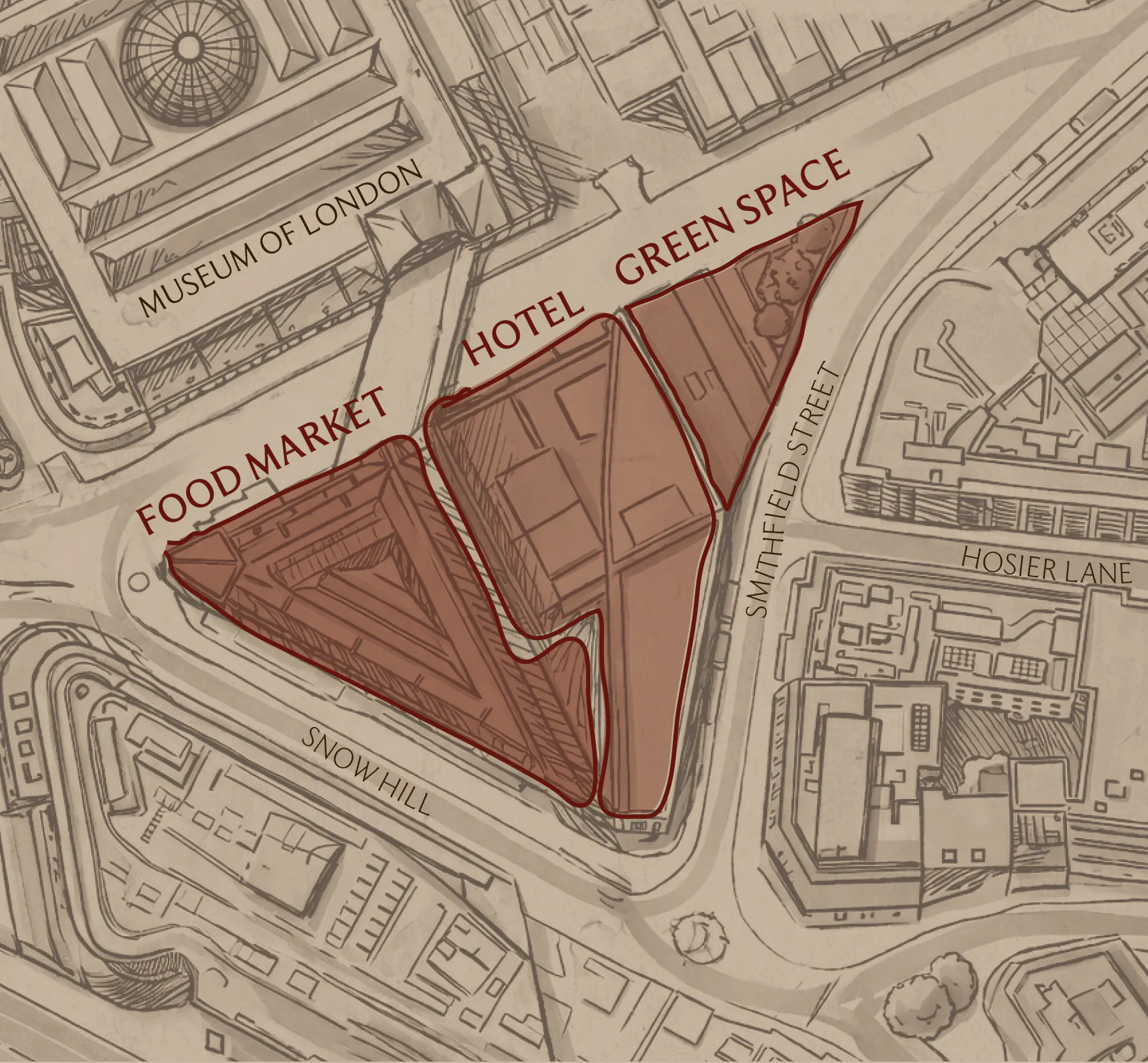 Map of The Smithfield Annexe sites.