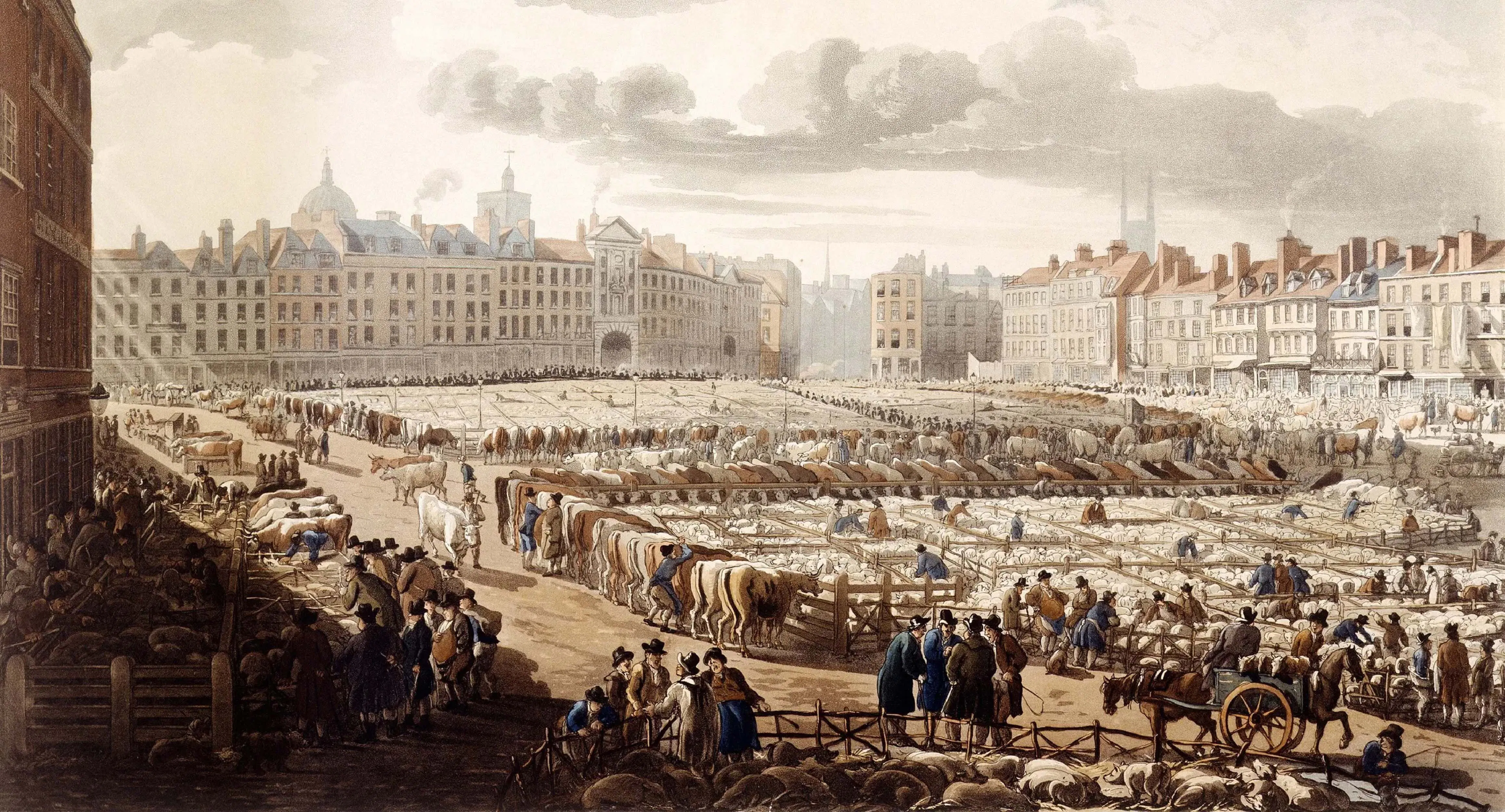 A historic image of Smithfield cattle market.